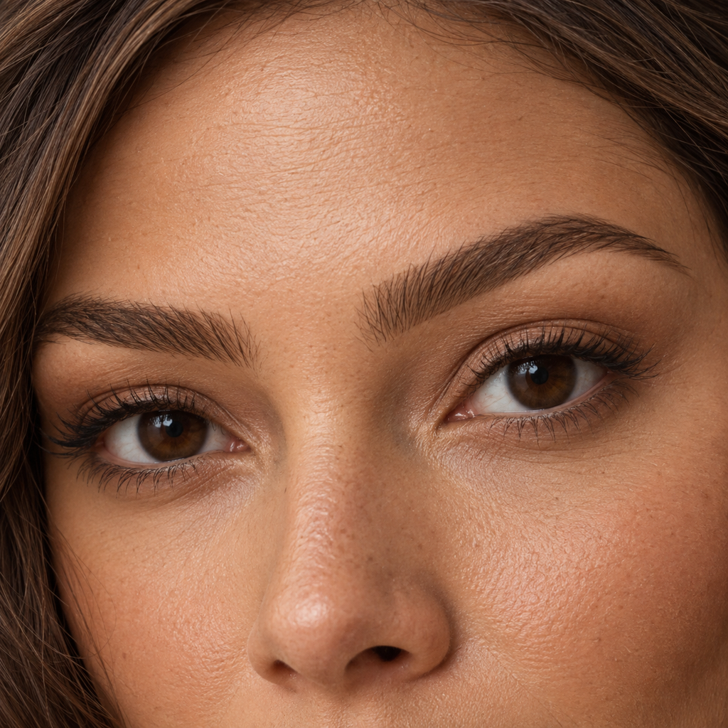 Brow styling close-up — AI illustration; shade appearance is illustrative