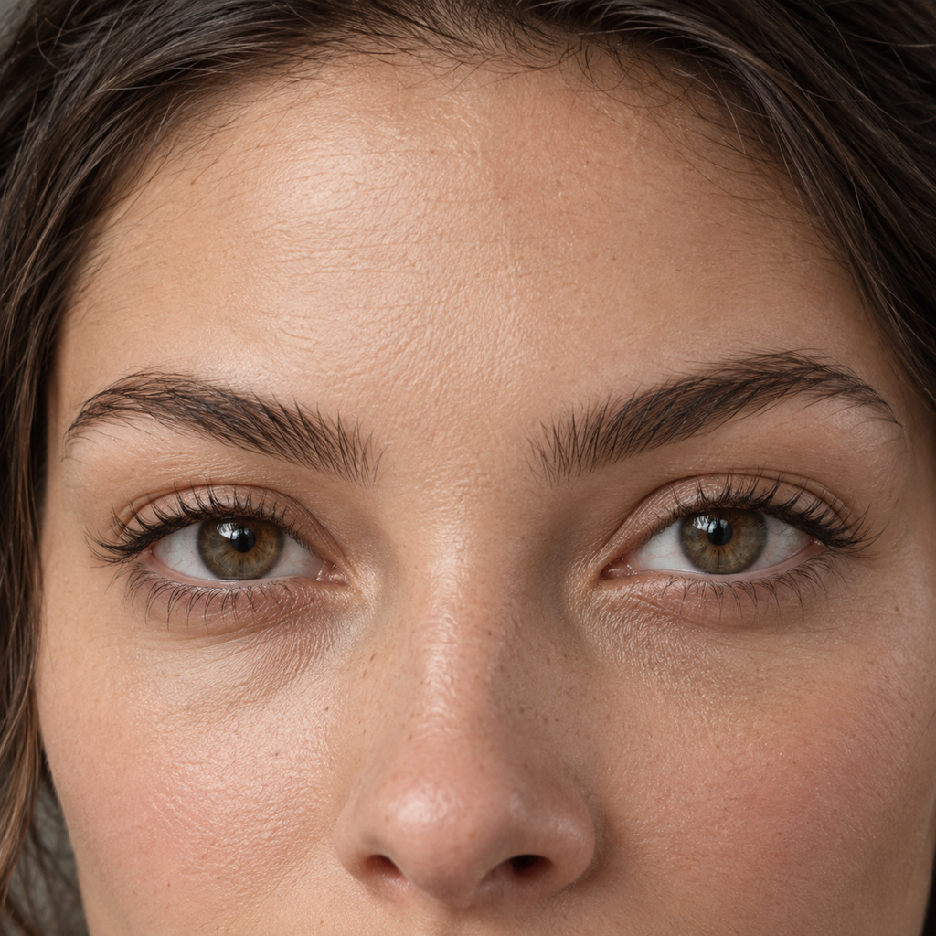 Brow styling close-up — AI illustration; shade appearance is illustrative