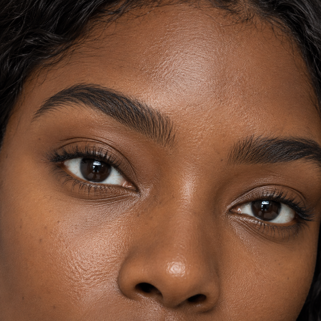 Brow styling close-up — AI illustration; shade appearance is illustrative