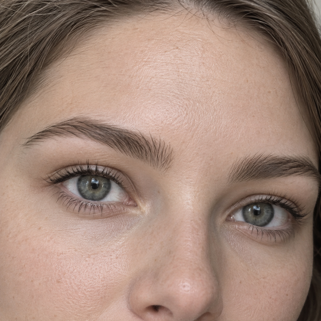 Brow styling close-up — AI illustration; shade appearance is illustrative
