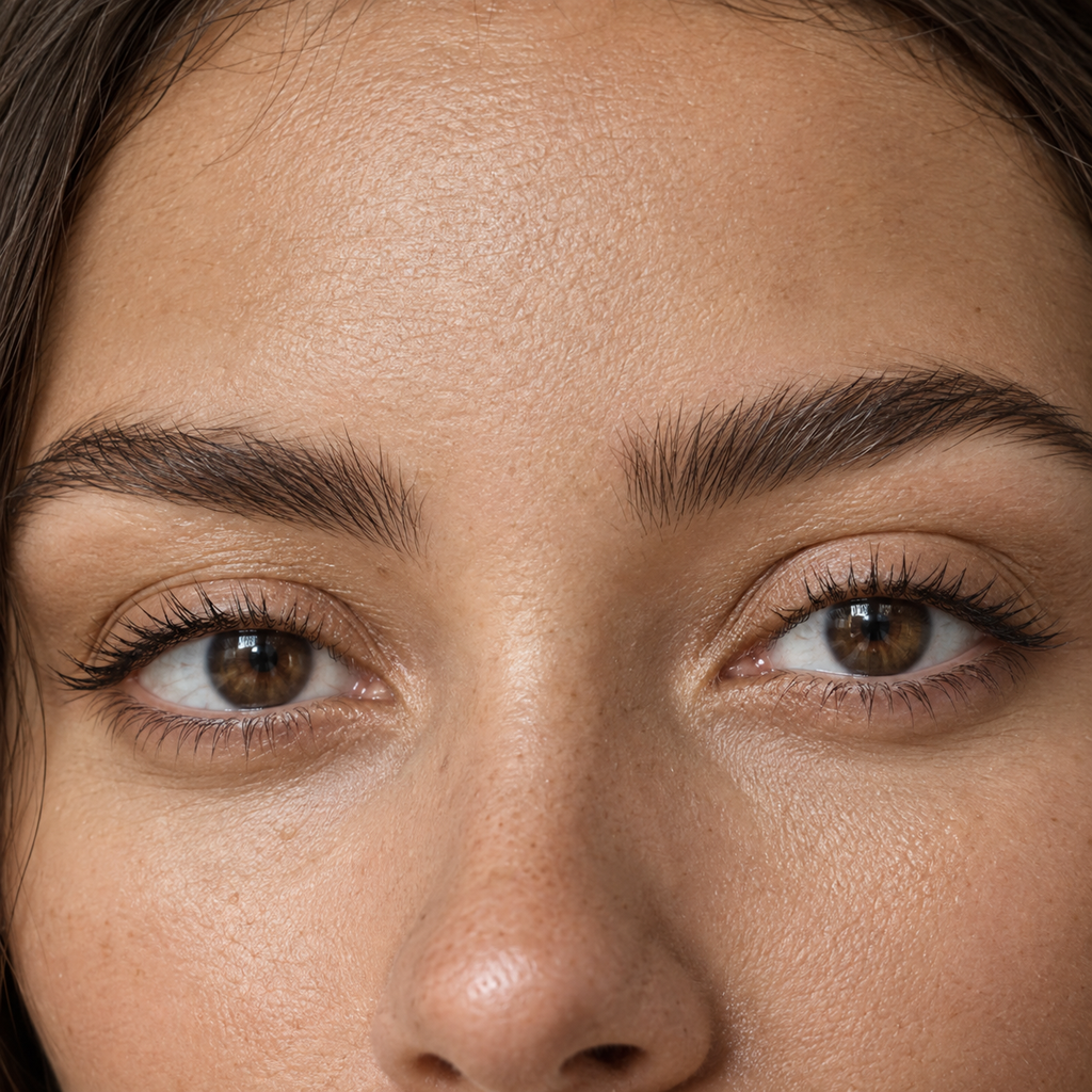 Brow styling close-up — AI illustration; shade appearance is illustrative
