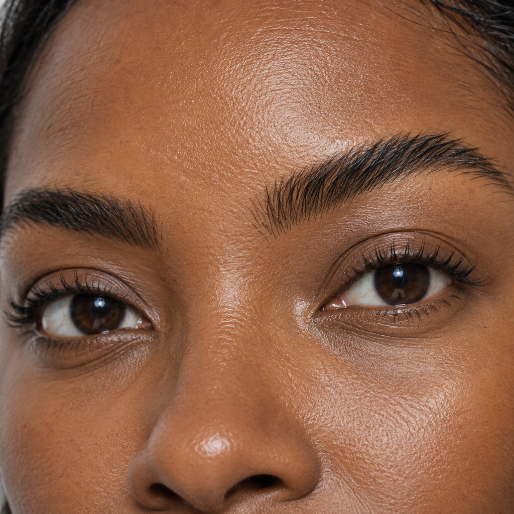 Brow styling close-up — AI illustration; shade appearance is illustrative