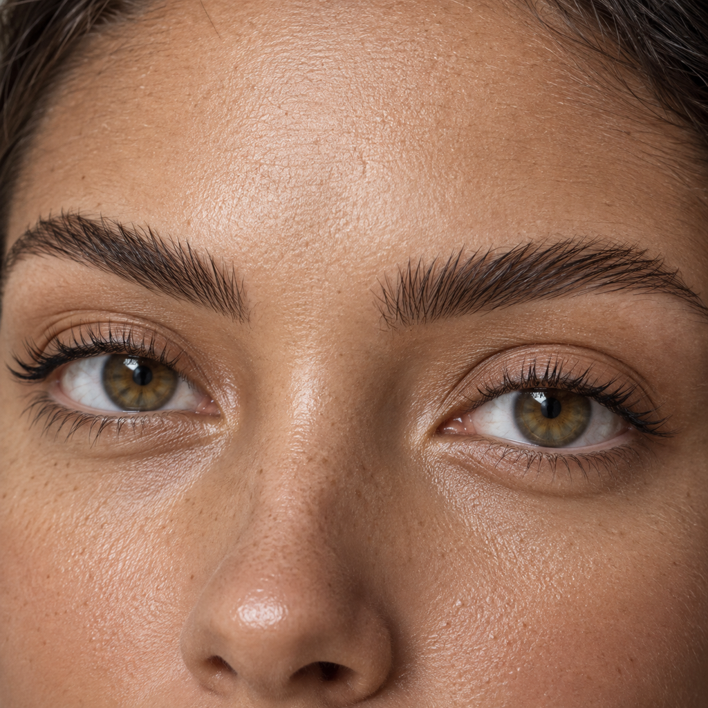 Brow styling close-up — AI illustration; shade appearance is illustrative