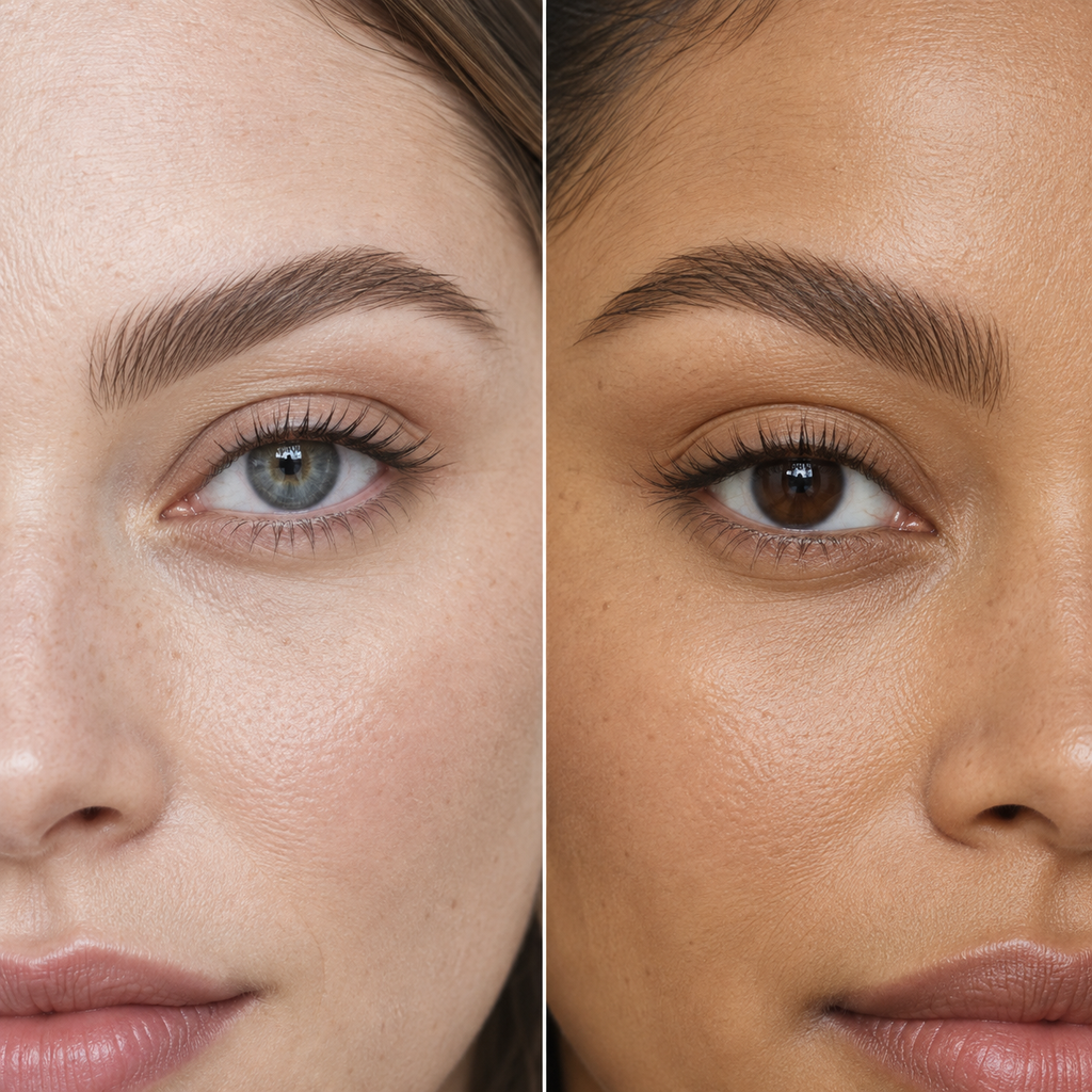 Brow styling close-up — AI illustration; shade appearance is illustrative