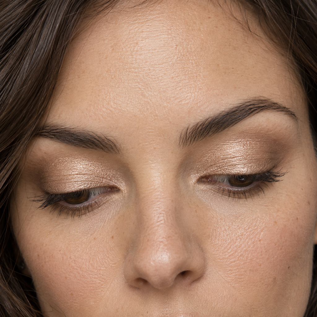 Eyeshadow styling close-up — AI illustration; shade appearance is illustrative