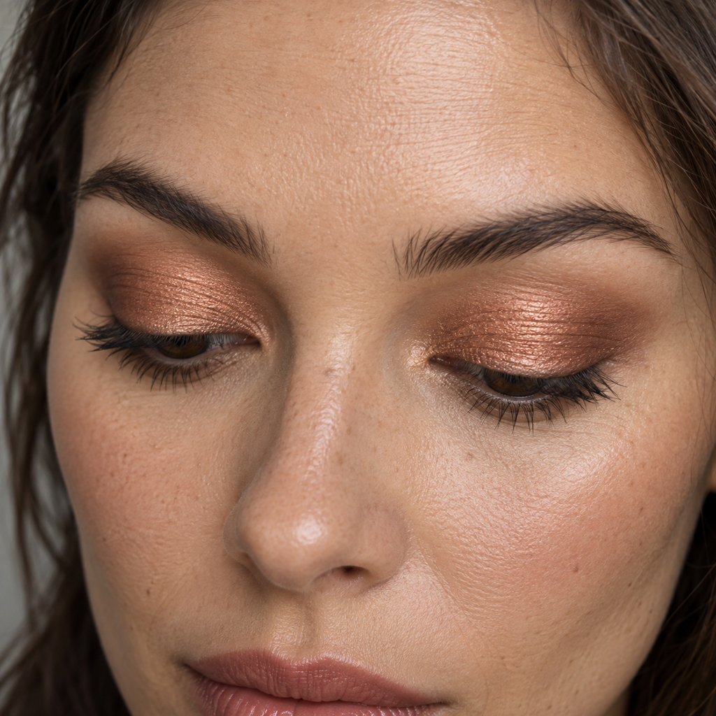Eyeshadow styling close-up — AI illustration; shade appearance is illustrative
