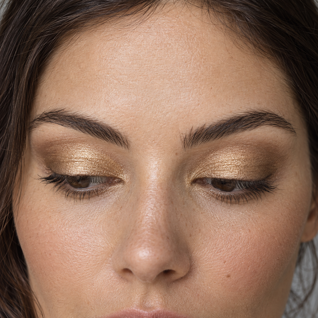 Eyeshadow styling close-up — AI illustration; shade appearance is illustrative