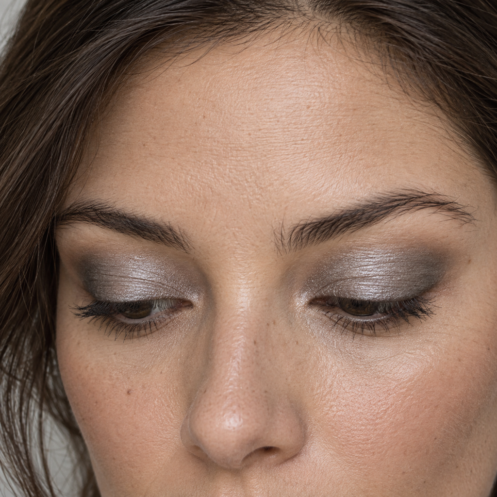 Eyeshadow styling close-up — AI illustration; shade appearance is illustrative
