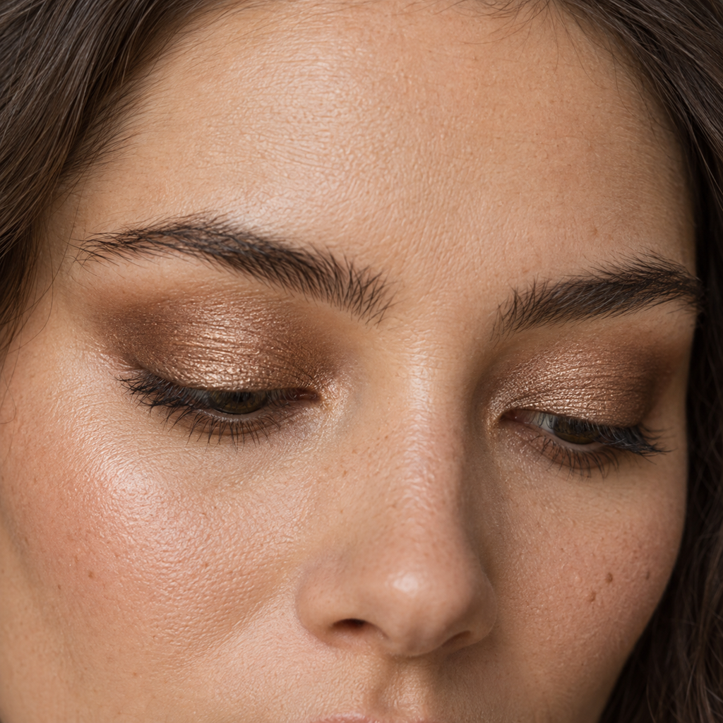 Eyeshadow styling close-up — AI illustration; shade appearance is illustrative