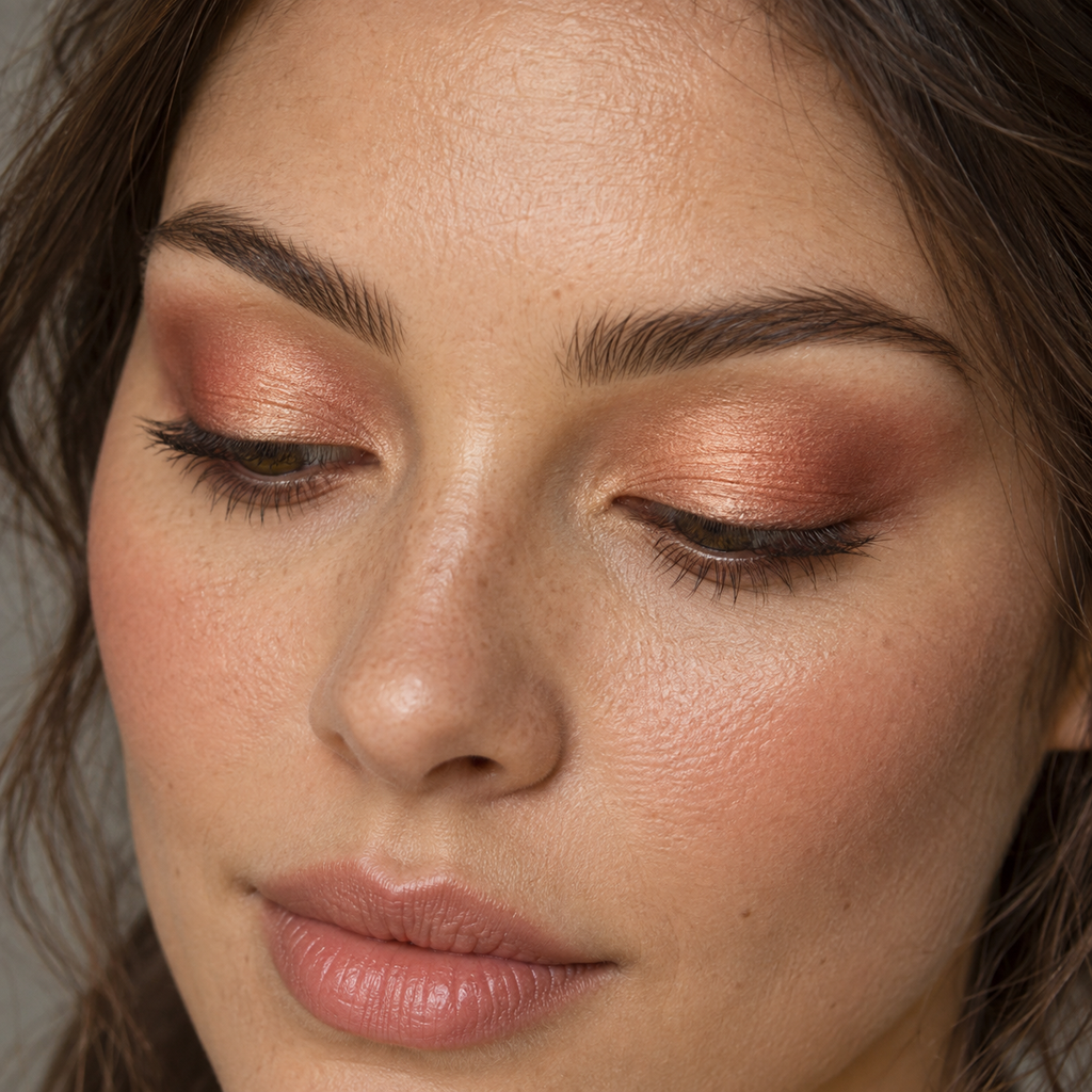 Eyeshadow styling close-up — AI illustration; shade appearance is illustrative