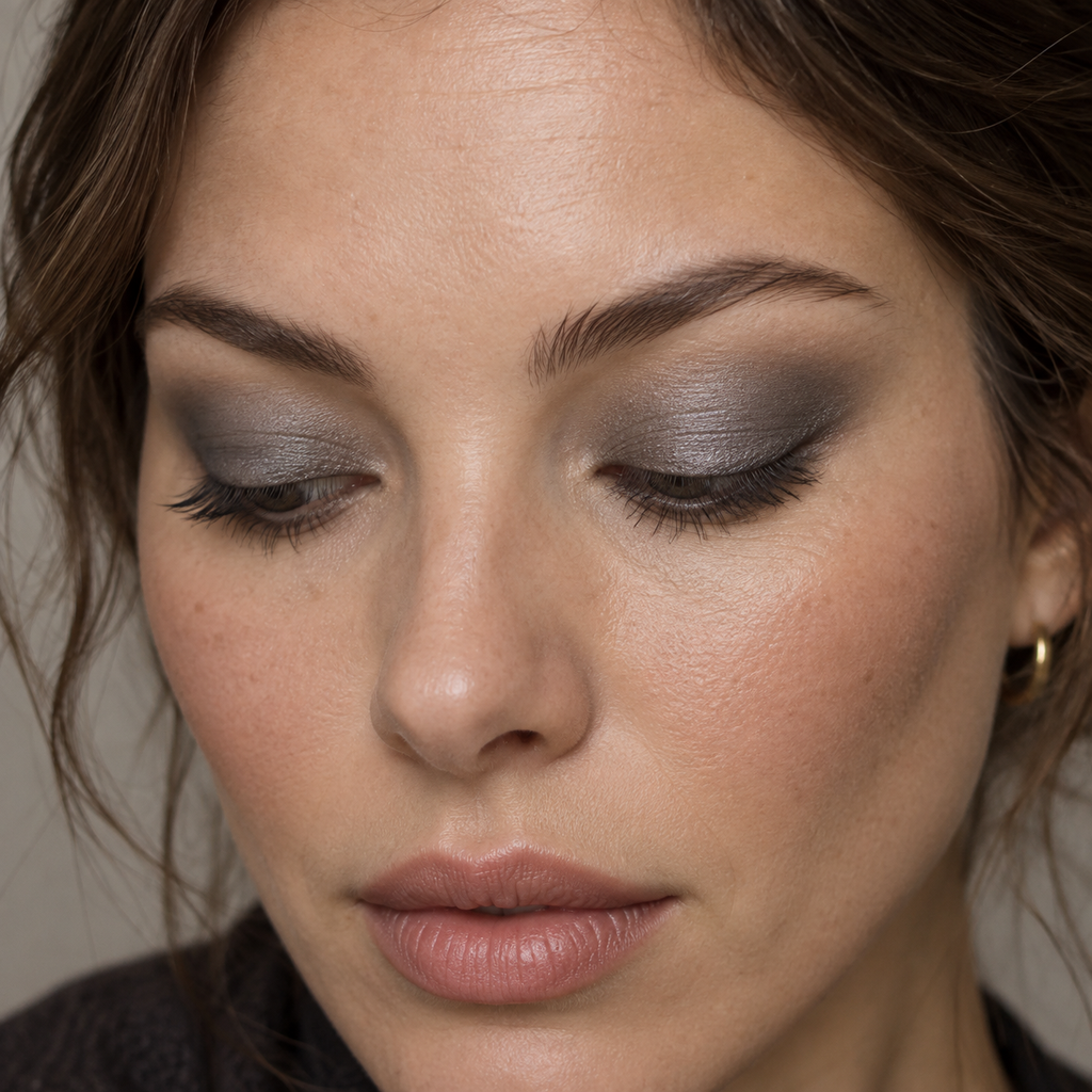 Eyeshadow styling close-up — AI illustration; shade appearance is illustrative