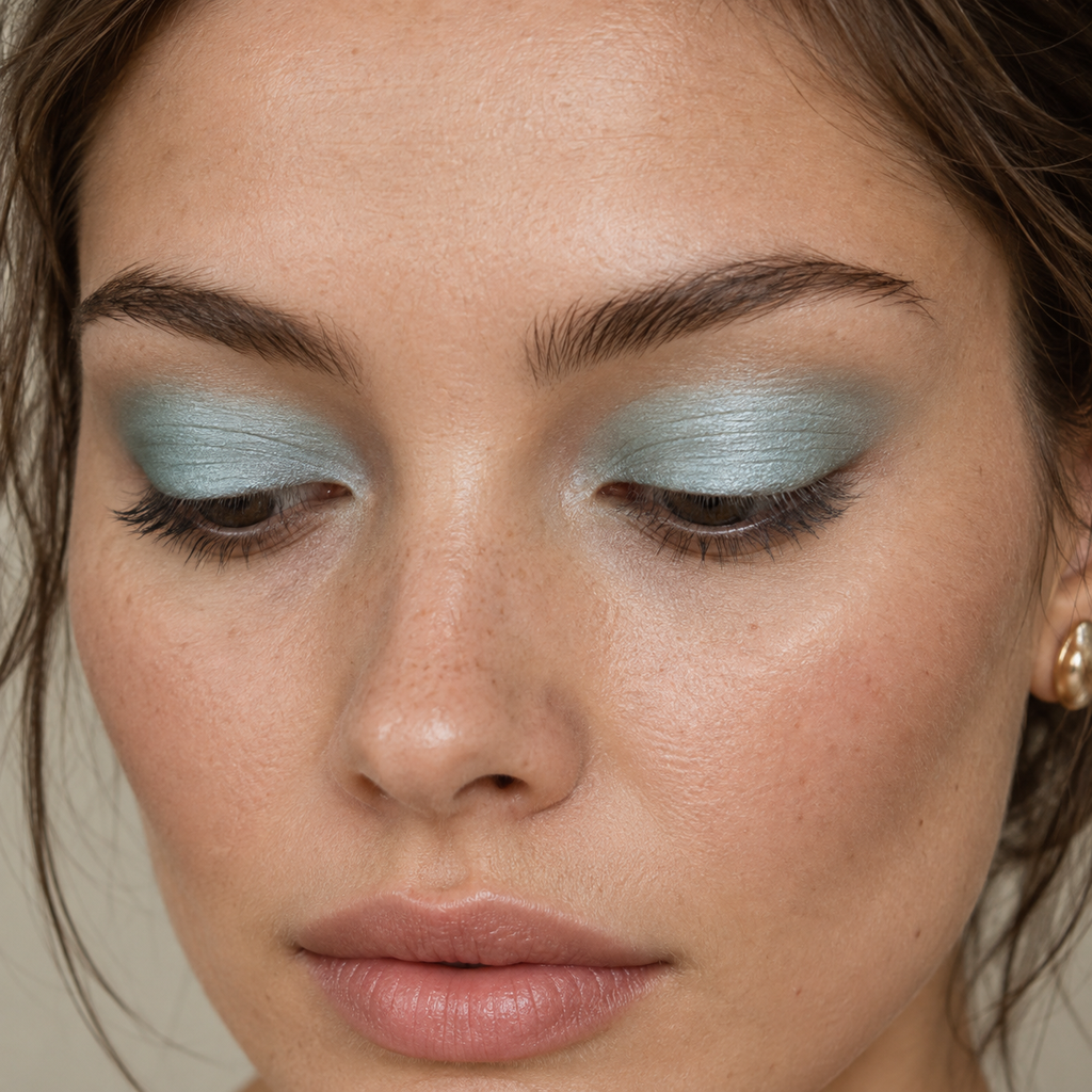 Eyeshadow styling close-up — AI illustration; shade appearance is illustrative