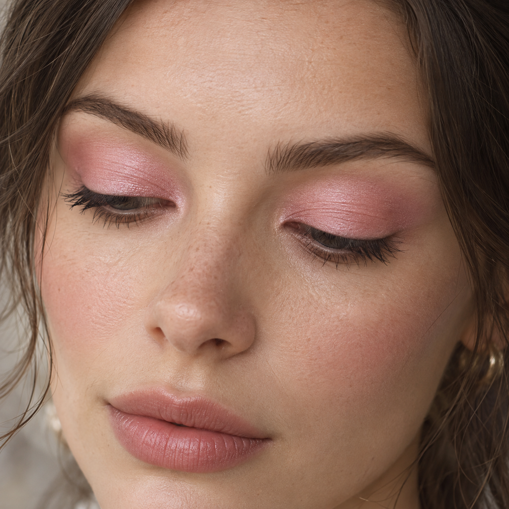 Eyeshadow styling close-up — AI illustration; shade appearance is illustrative