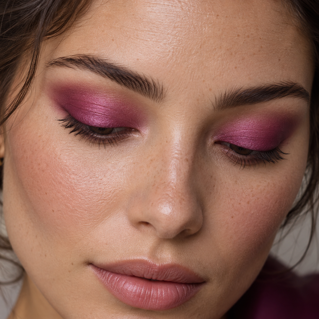 Eyeshadow styling close-up — AI illustration; shade appearance is illustrative