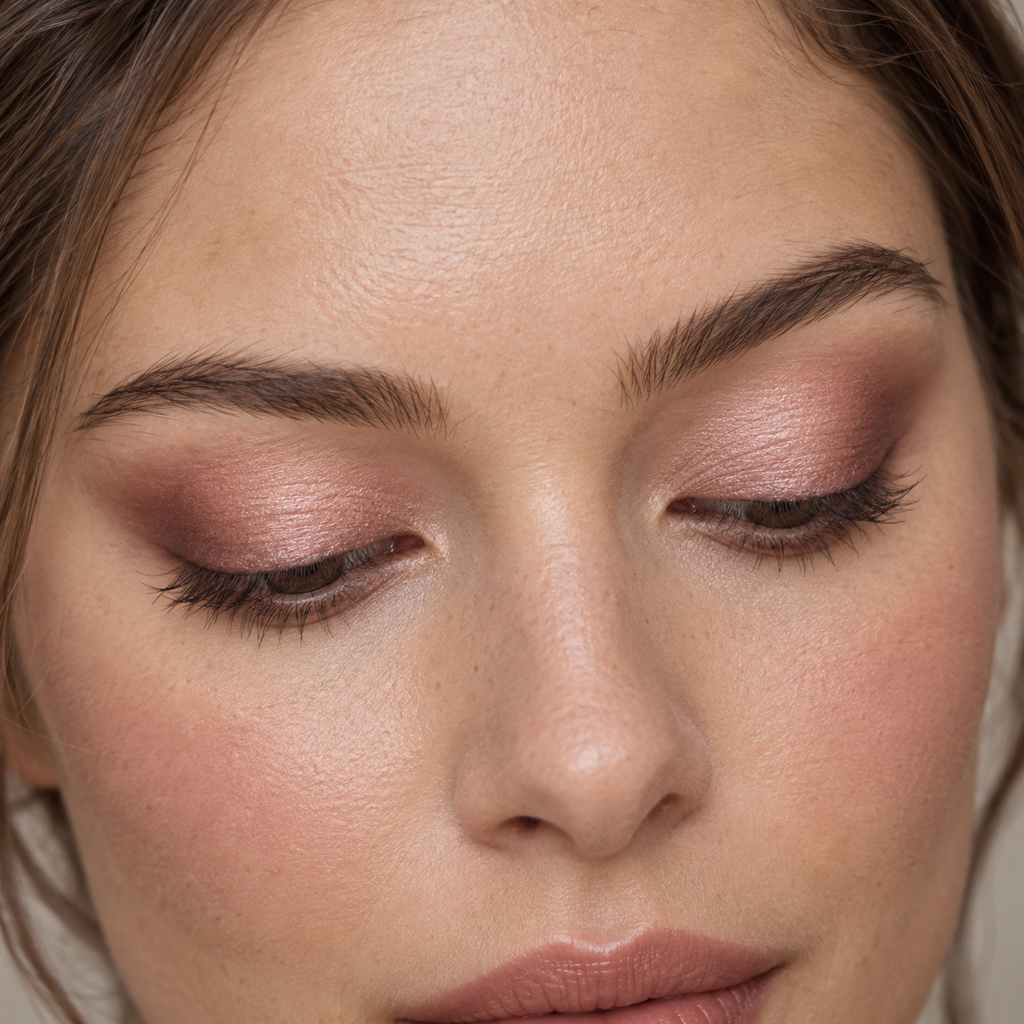 Eyeshadow styling close-up — AI illustration; shade appearance is illustrative