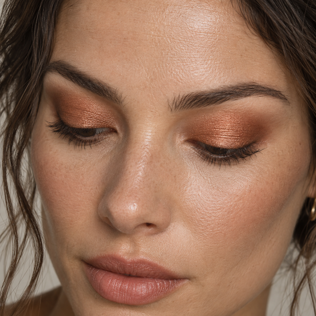 Eyeshadow styling close-up — AI illustration; shade appearance is illustrative