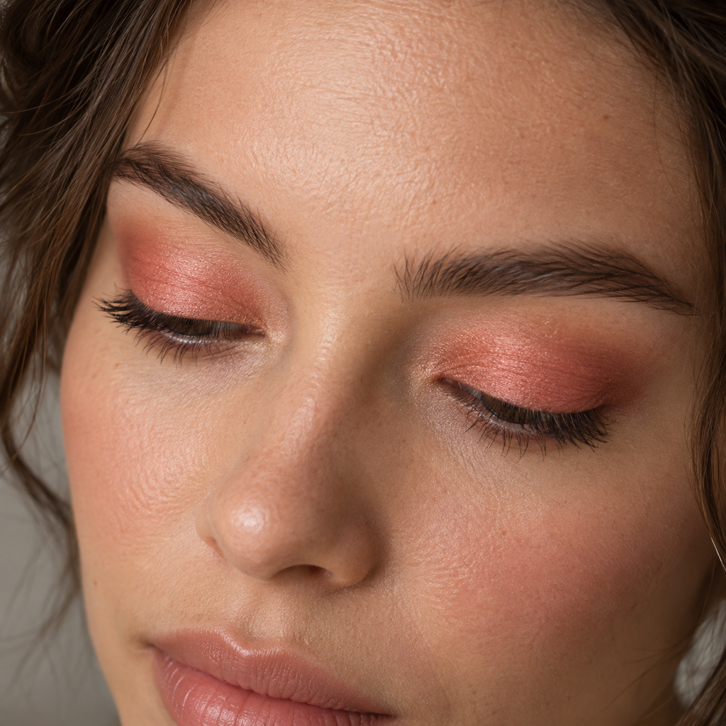 Eyeshadow styling close-up — AI illustration; shade appearance is illustrative