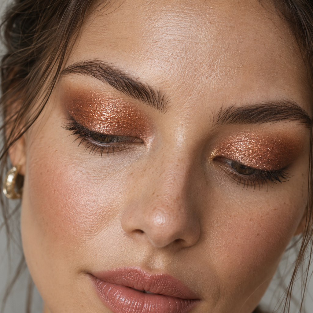 Eyeshadow styling close-up — AI illustration; shade appearance is illustrative