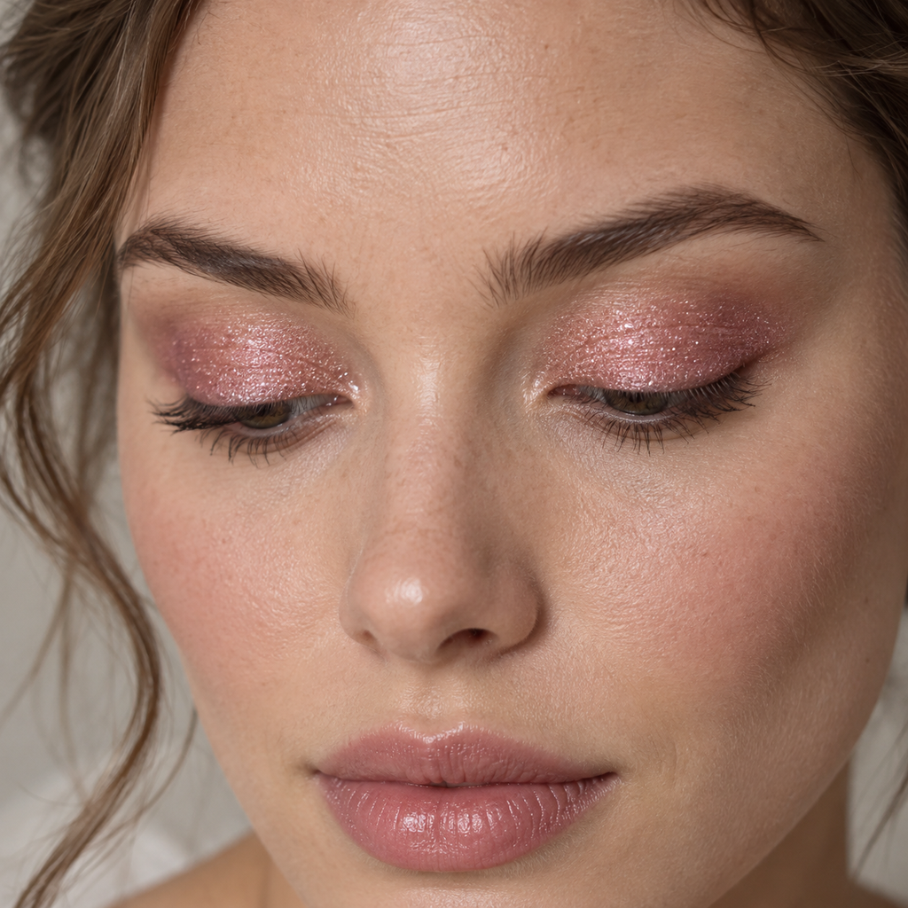 Eyeshadow styling close-up — AI illustration; shade appearance is illustrative