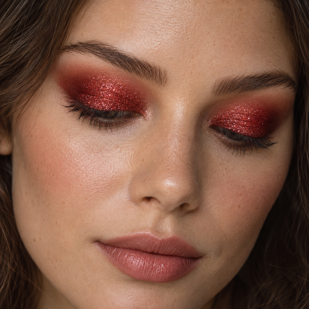 Eyeshadow styling close-up — AI illustration; shade appearance is illustrative