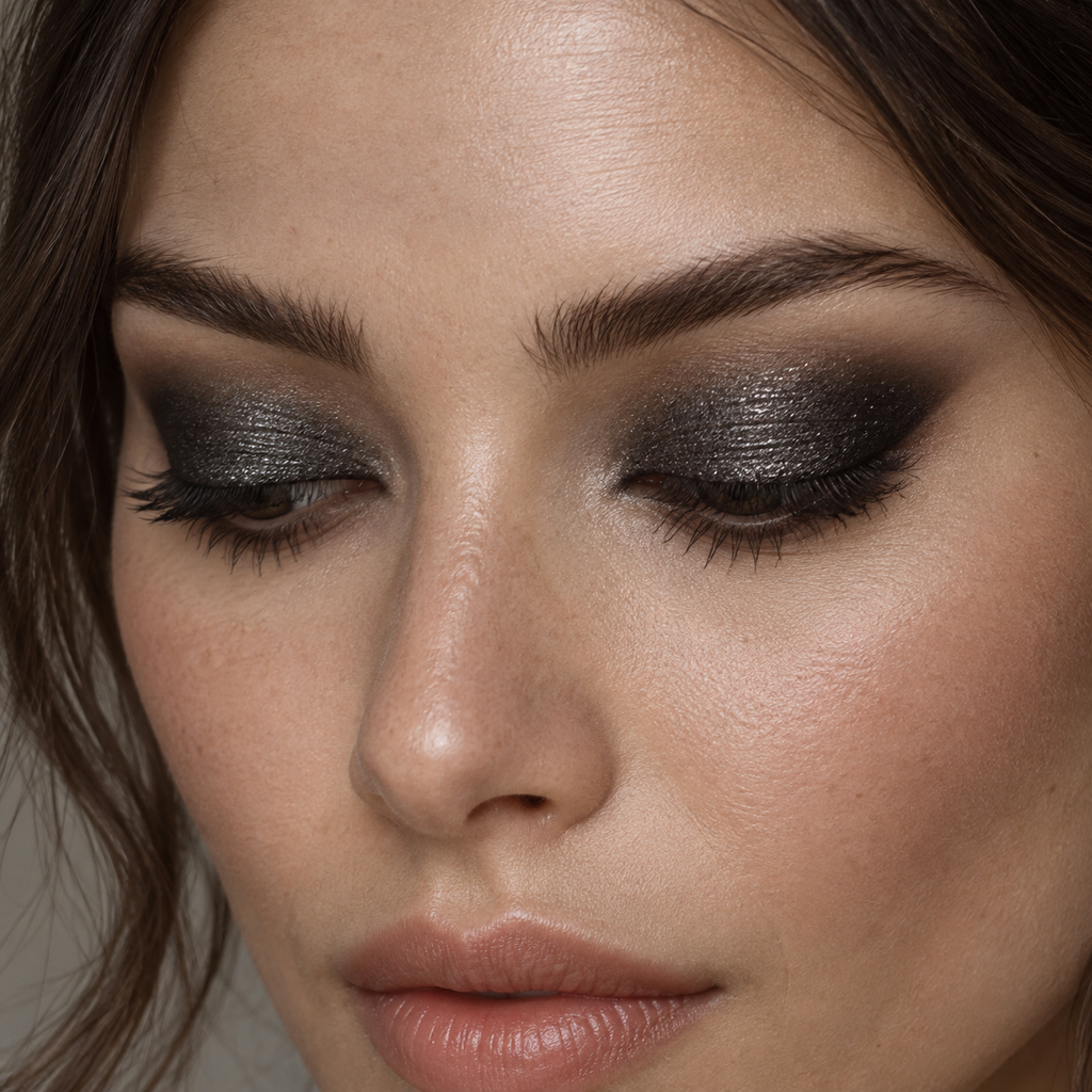 Eyeshadow styling close-up — AI illustration; shade appearance is illustrative