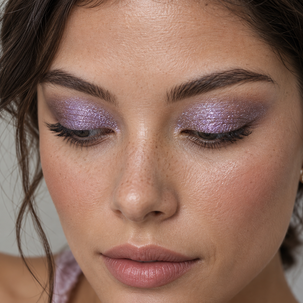 Eyeshadow styling close-up — AI illustration; shade appearance is illustrative