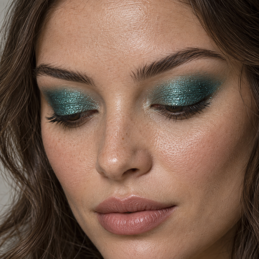 Eyeshadow styling close-up — AI illustration; shade appearance is illustrative
