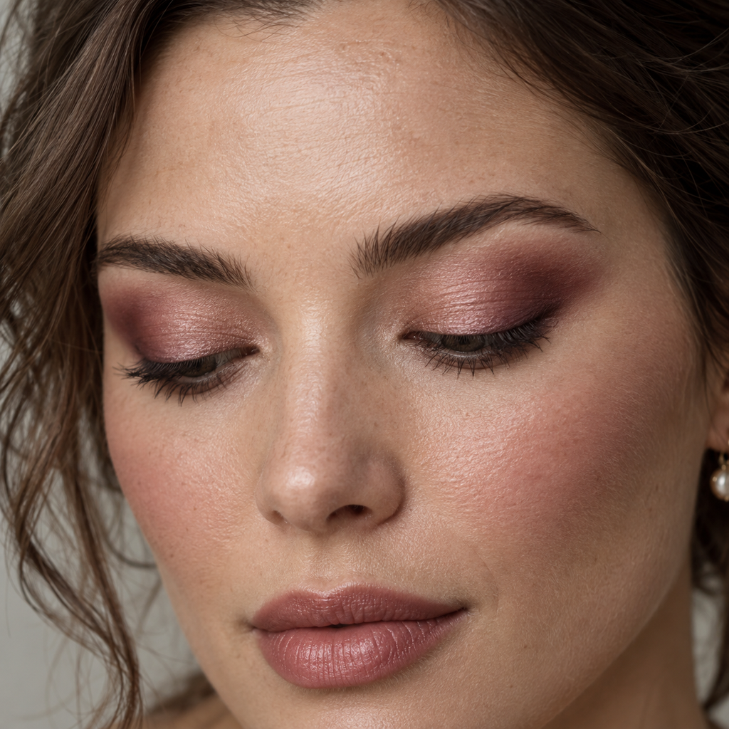 Eyeshadow styling close-up — AI illustration; shade appearance is illustrative