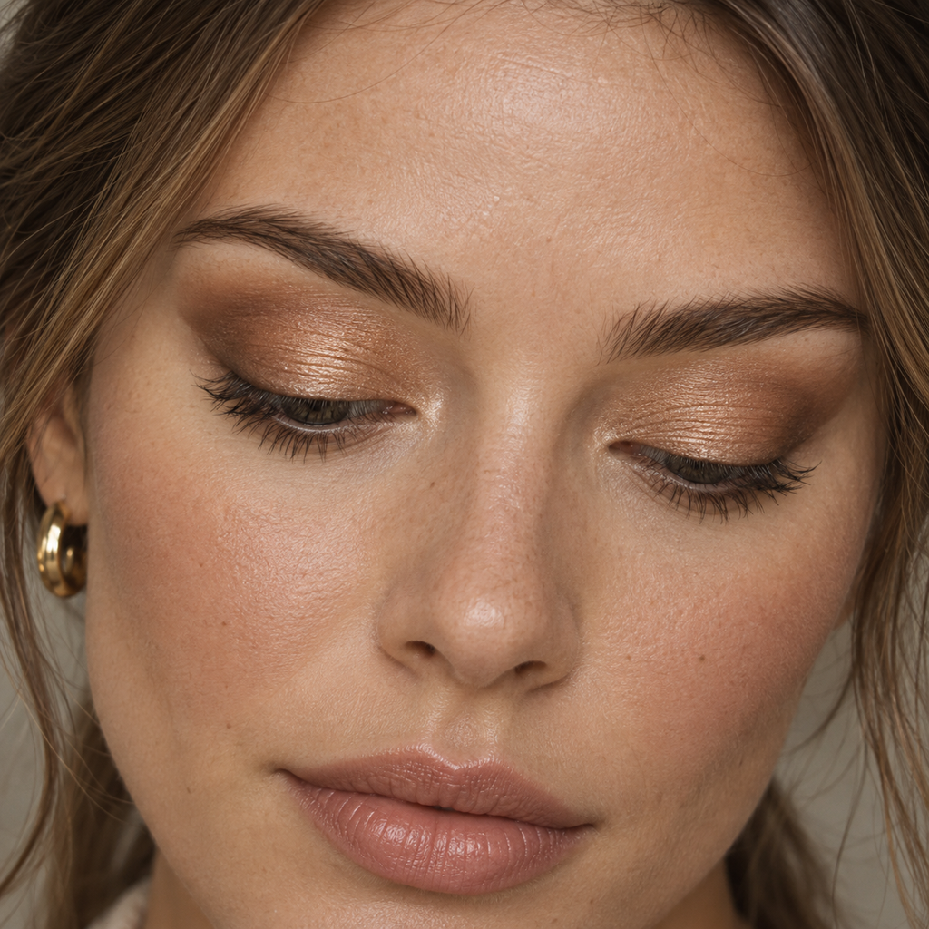 Eyeshadow styling close-up — AI illustration; shade appearance is illustrative