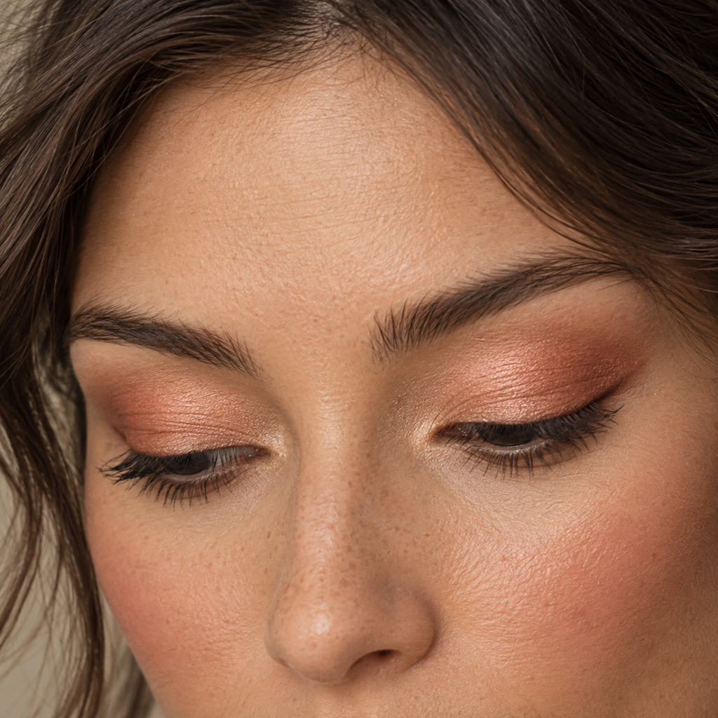 Eyeshadow styling close-up — AI illustration; shade appearance is illustrative