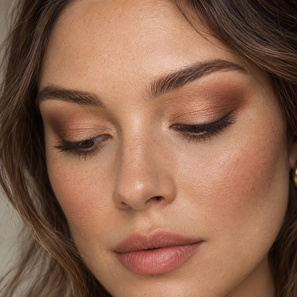 Eyeshadow styling close-up — AI illustration; shade appearance is illustrative