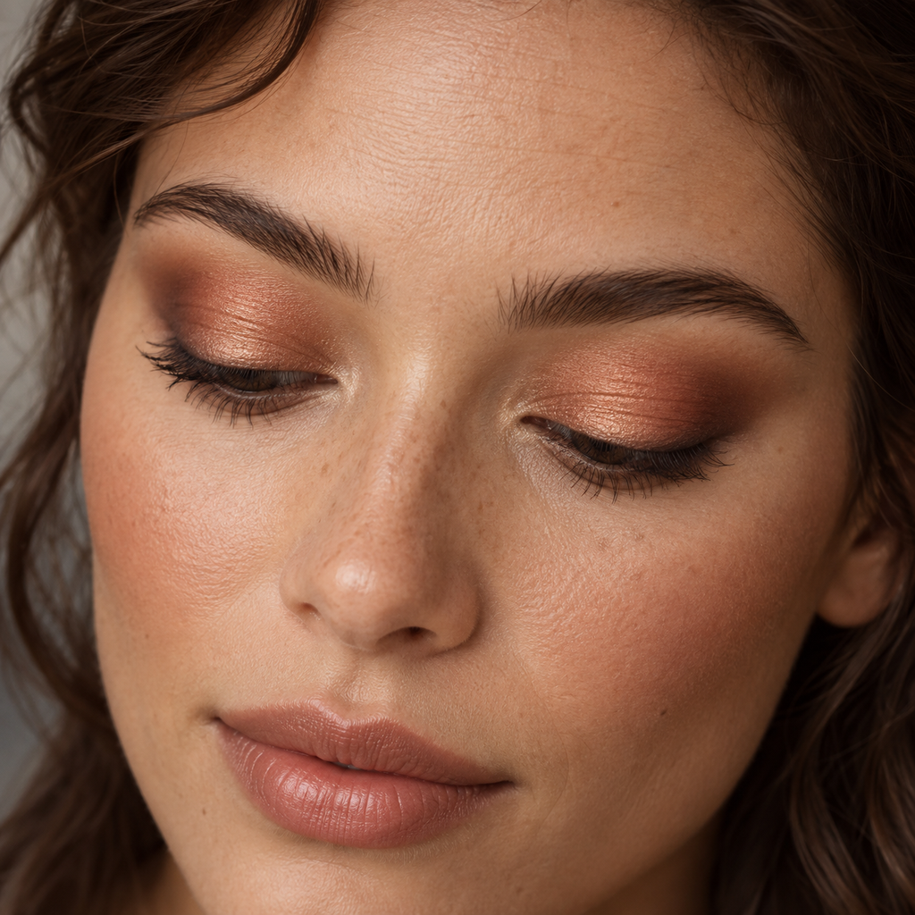 Eyeshadow styling close-up — AI illustration; shade appearance is illustrative