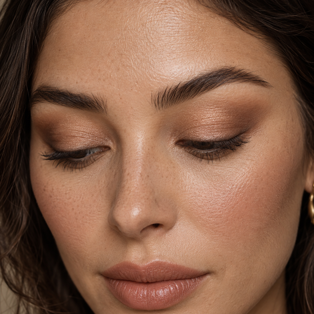 Eyeshadow styling close-up — AI illustration; shade appearance is illustrative