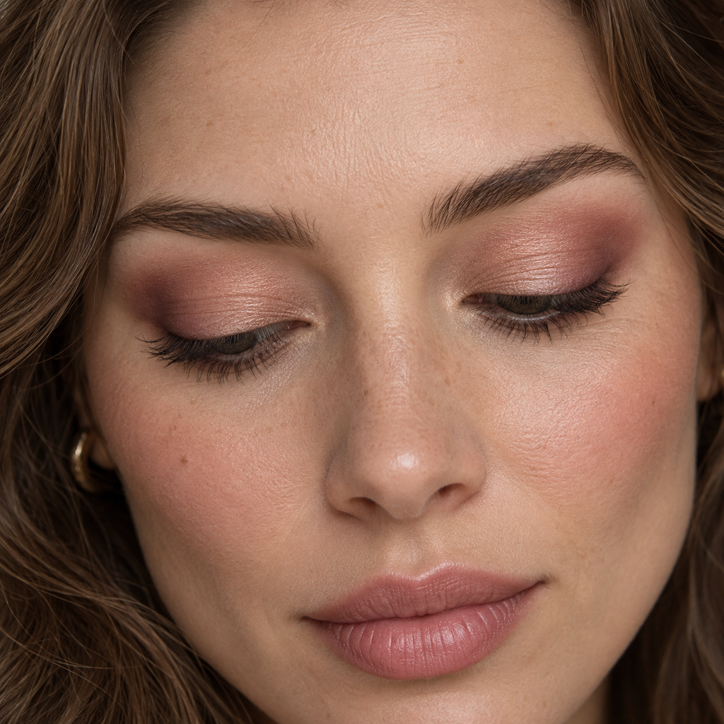 Eyeshadow styling close-up — AI illustration; shade appearance is illustrative