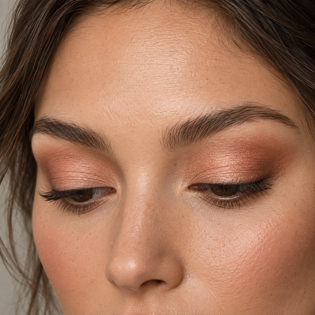 Eyeshadow styling close-up — AI illustration; shade appearance is illustrative