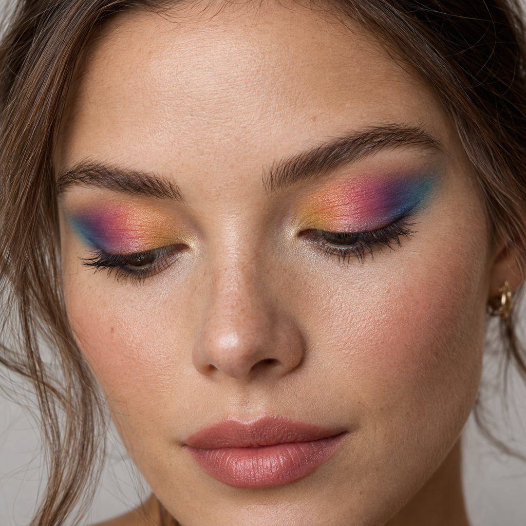 Eyeshadow styling close-up — AI illustration; shade appearance is illustrative