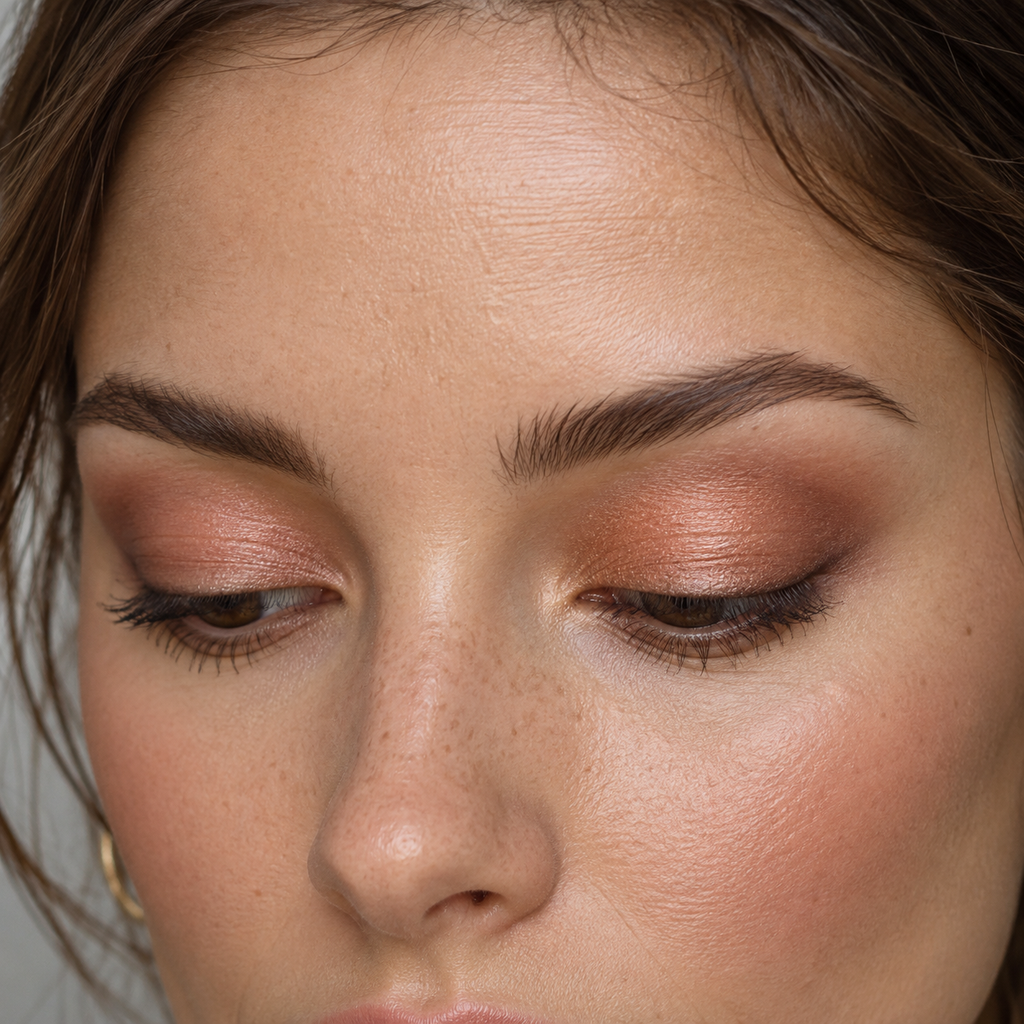 Eyeshadow styling close-up — AI illustration; shade appearance is illustrative