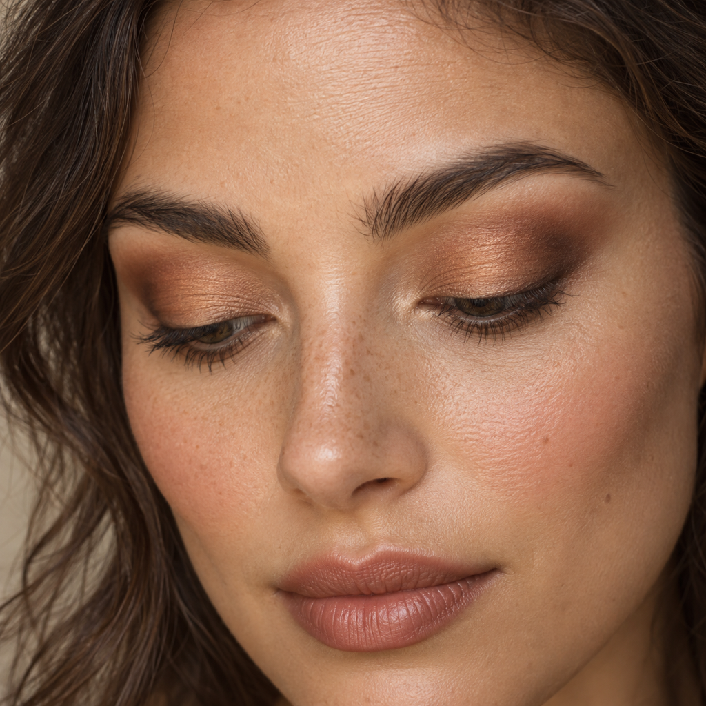 Eyeshadow styling close-up — AI illustration; shade appearance is illustrative