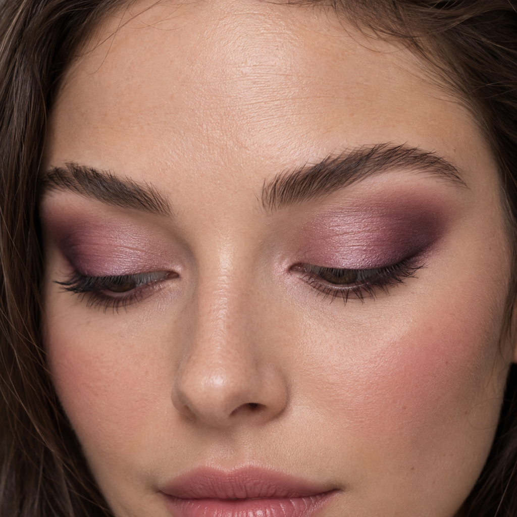 Eyeshadow styling close-up — AI illustration; shade appearance is illustrative