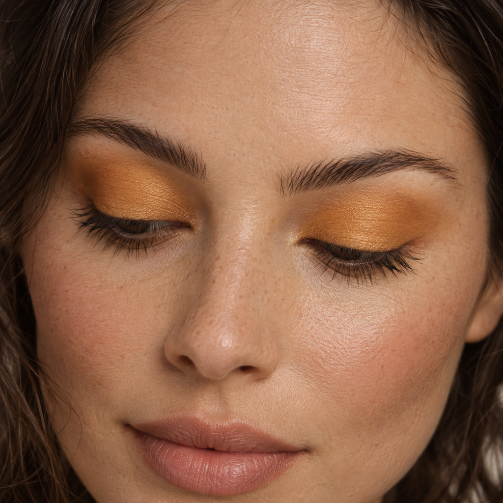 Eyeshadow styling close-up — AI illustration; shade appearance is illustrative