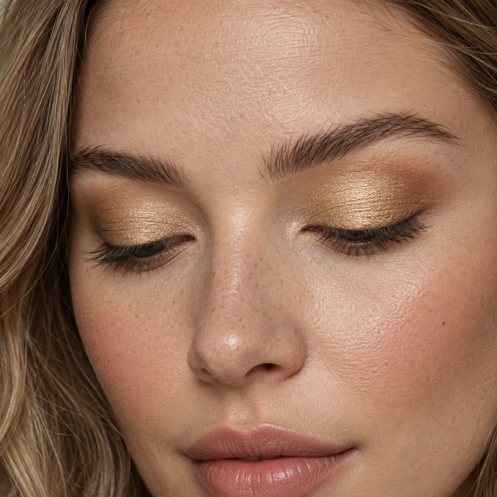 Eyeshadow styling close-up — AI illustration; shade appearance is illustrative