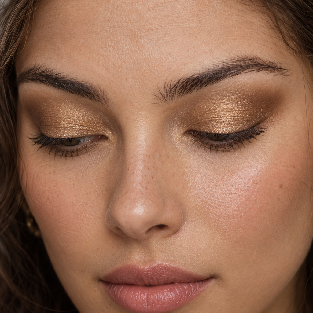 Eyeshadow styling close-up — AI illustration; shade appearance is illustrative
