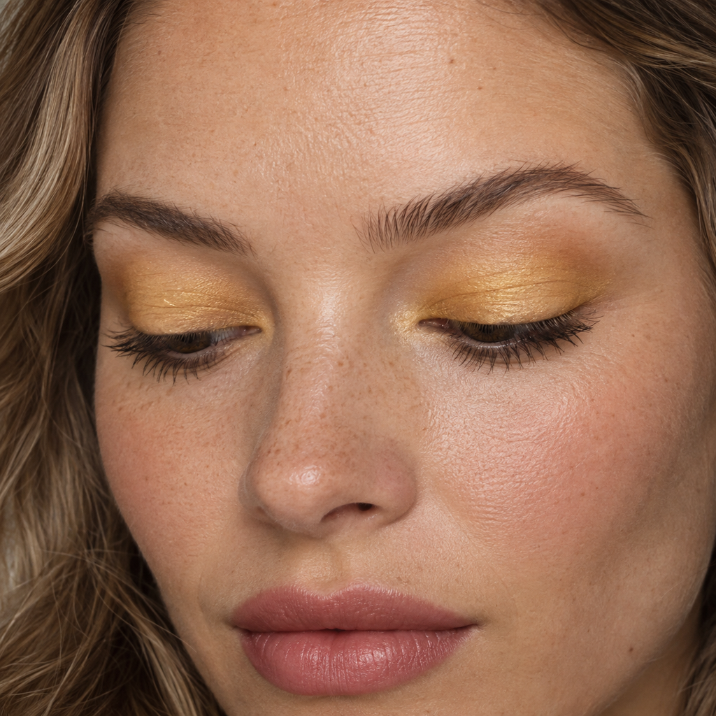 Eyeshadow styling close-up — AI illustration; shade appearance is illustrative