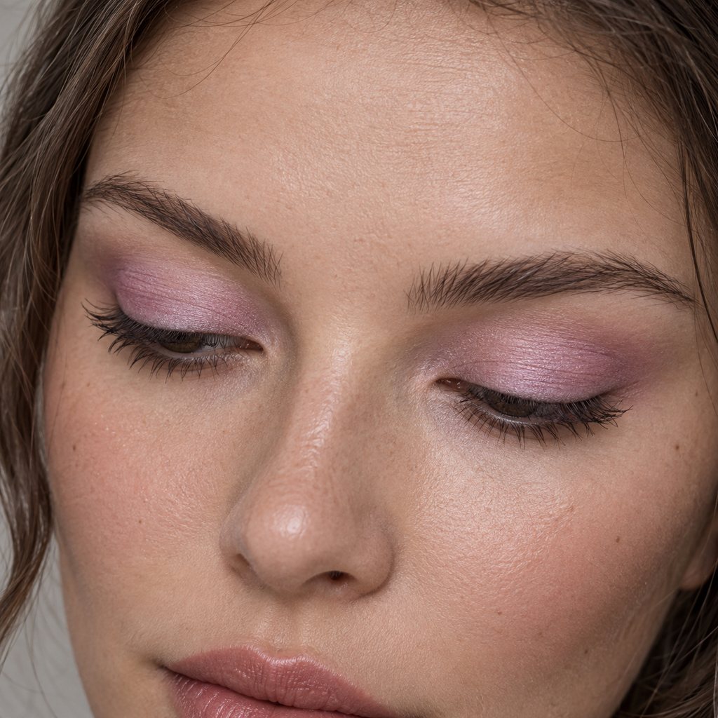 Eyeshadow styling close-up — AI illustration; shade appearance is illustrative