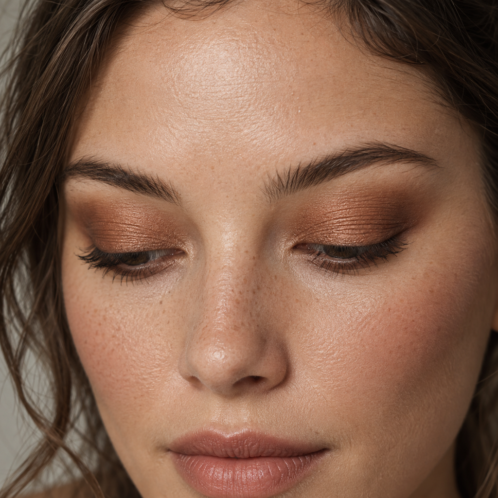 Eyeshadow styling close-up — AI illustration; shade appearance is illustrative
