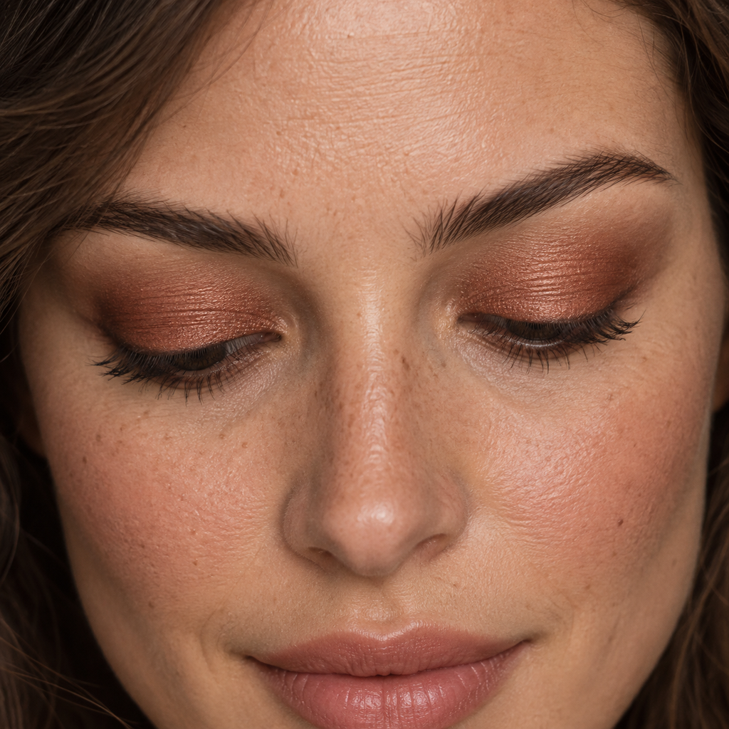 Eyeshadow styling close-up — AI illustration; shade appearance is illustrative