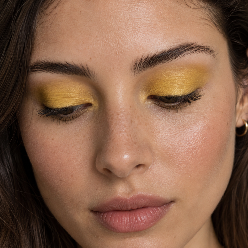 Eyeshadow styling close-up — AI illustration; shade appearance is illustrative