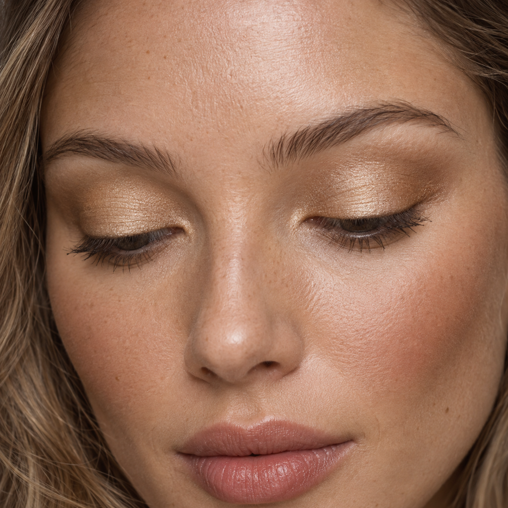 Eyeshadow styling close-up — AI illustration; shade appearance is illustrative