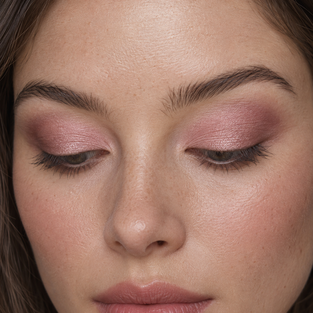 Eyeshadow styling close-up — AI illustration; shade appearance is illustrative