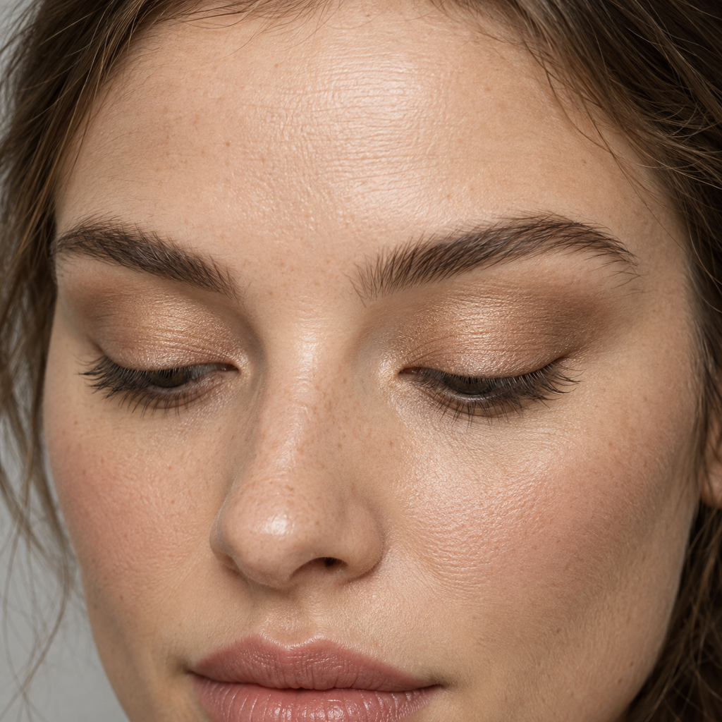 Eyeshadow styling close-up — AI illustration; shade appearance is illustrative